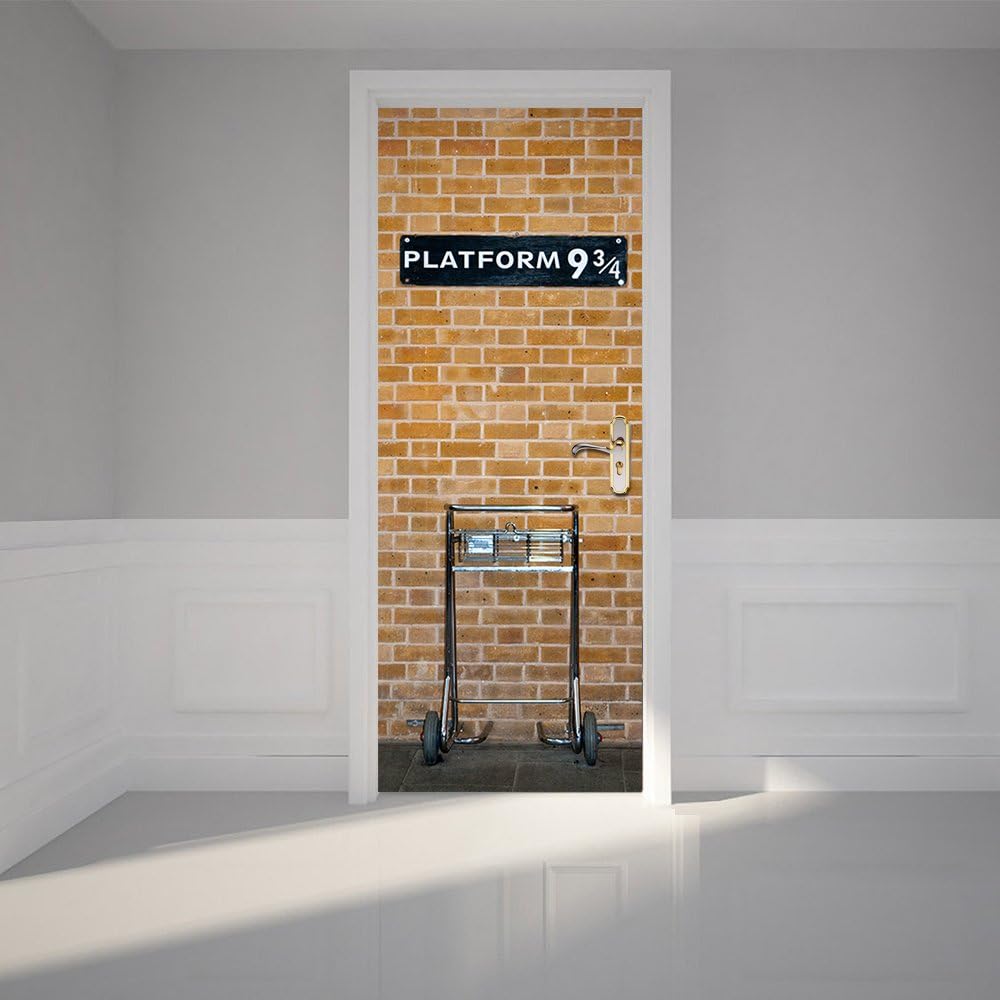 3D Door Wall Mural Wallpaper Stickers-2 Pcs Platform 9 3/4 Door Self-Adhesive PVC Removable Waterproof Art Door Decals 30.3x78.7"