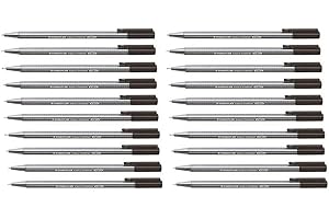 Staedtler Black 0.3mm Triplus Fineliner Fine Line Pens Superfine Dry Safe & Washes Out of Most Textiles (Pack of 20)