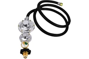 Azdele Upgraded Two Stage Propane Regulator with 5ft Hose and Gauge, Standard P.O.L Tank Connection, 3/8in Female Flare Fitting for Grill, Heaters, Fire Pit, Gas Generator/Stove/Range-CSA Certified