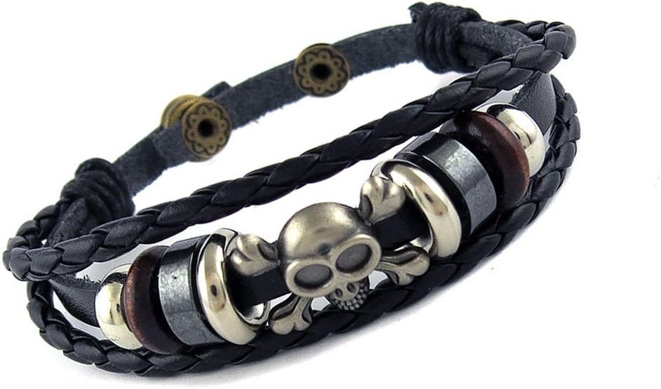 Multi Strand Biker Style Black Leather Bracelet
