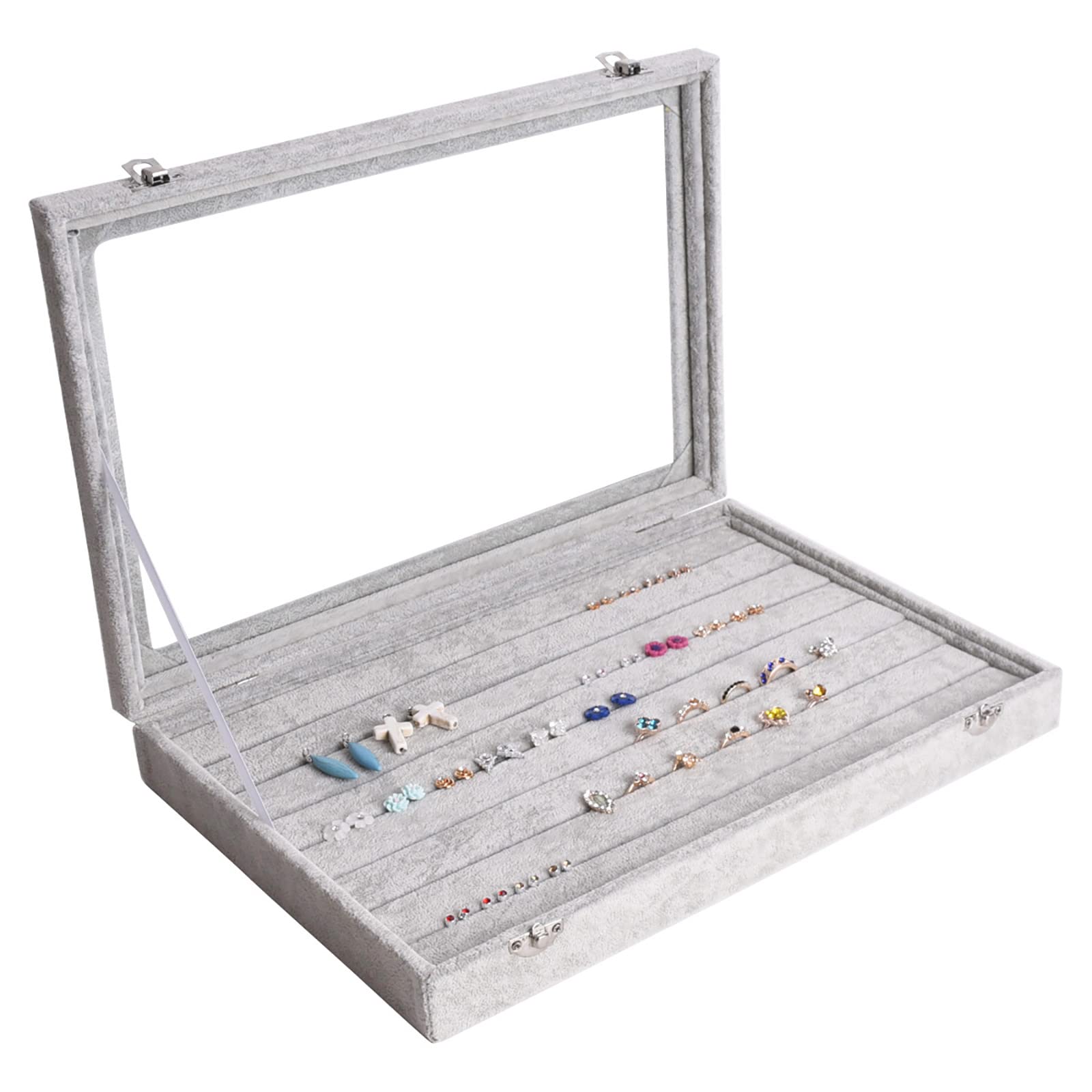 AUTOARK Ice Velvet Clear Lid 7 Slots Jewelry Rings Earrings Tray Showcase Display Organizer,AJ-023