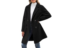 BBO Women Winter Coats Warm Double Breasted Pea Coat Elegant Notched Collar Wool Blend Jackets Mid-Long Thick Outwear