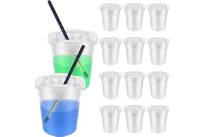 12 Pcs Plastic Paint Cups with Lids for Kids, Reusable Paint Containers, No Spill Paints Cups,Small Spill Proof Paints Brush 