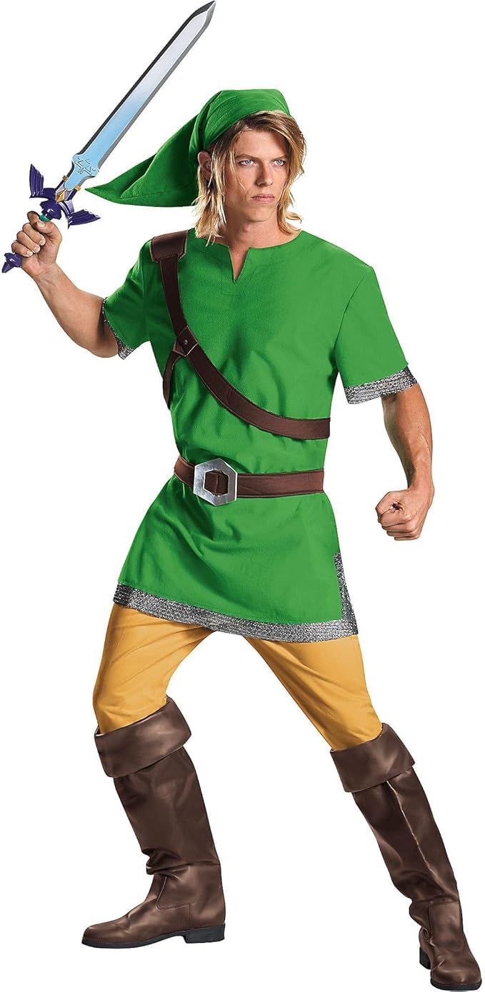 Disguise Legend of Zelda Link Fancy Dress for Adults, Officially Licensed, Deluxe Costume for Adults, Includes Green Tunic with Detachable Belt & Hat, Size M (38-40") & Size XL (42-46")
