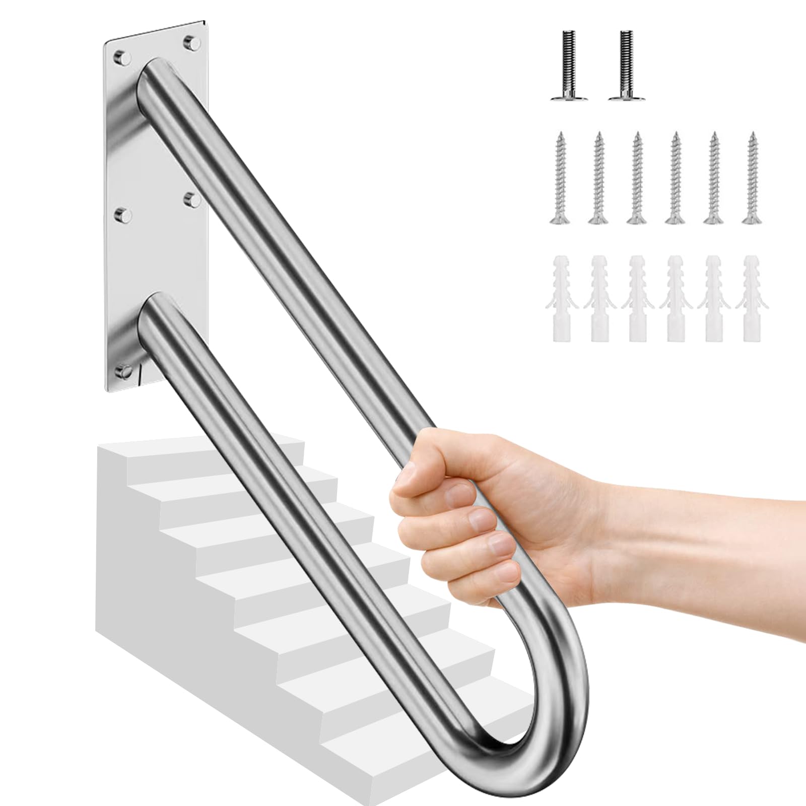 U-Shaped Handrail - Non-Slip Stair Rail for Garage, Garden and Porch Steps, Wall Mounted, Thickened Base