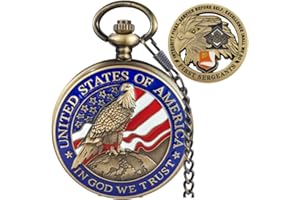 Tiong Engraved Ancient Native Indian/4th of July Pattern Quartz Pocket Watch Design Antique Souvenir Thanksgiving Gifts