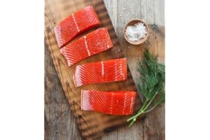 Northwest Wild Foods Fresh Frozen Wild Alaskan King Salmon - Boneless, Skin-on Portions Oily Healthy Omega-Rich Sustainably Harvested (12 x 6oz Portions)