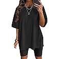 VNIRA Plus Size T Shirt for Women Oversized Cotton Short Sleeve Workout Top Loose Fit Side Split Casual Basic Tunic Top