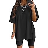 VNIRA Plus Size T Shirt for Women Oversized Cotton Short Sleeve Workout Top Loose Fit Side Split Casual Basic Tunic Top