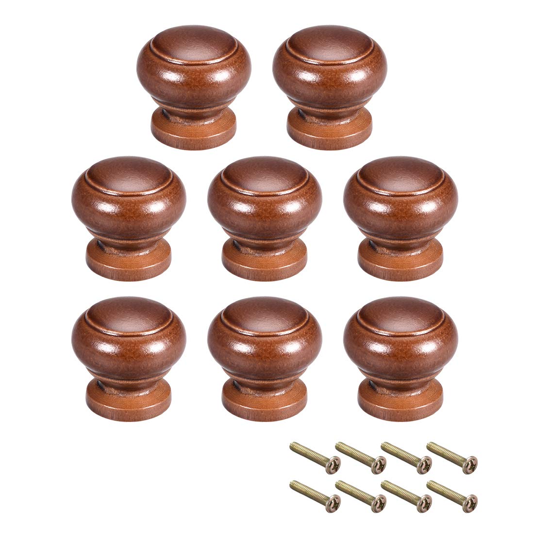 sourcing map Round Wood Knobs,8Pcs 27mm Dia Cabinet Furniture Kitchen Pulls Handles for Dresser Drawer Wardrobe, Dark Red