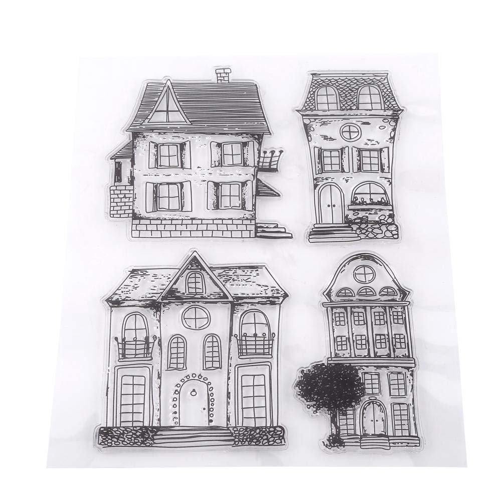 Clear Stamps, Silicone Stamp Cards with 4 Kind Houses Scrapbook Photo Cards Rubber Stamp Transparent Stamps for Christmas DIY Scrapbooking, Card Making, Crafts Drawing, Kids Fun Decoration Supplies