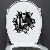 Nouiroy Horror Clown Toilet Sticker, Scary Halloween Bathroom Decor, Gothic Skull with Knife Toilet Seat Decal, Waterproof Removable Restroom Sticker,Creepy Haunted House Decor (Butcher with Knife)