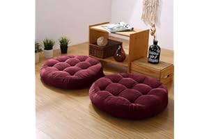 Gfobip Meditation Floor Pillow Set of 2 Large Round Floor Cushions for Adults Tufted Corduroy Floor Seat Pillows Cushion for Living Room,Wine Red 16.5" Lx16.5 Wx3 H