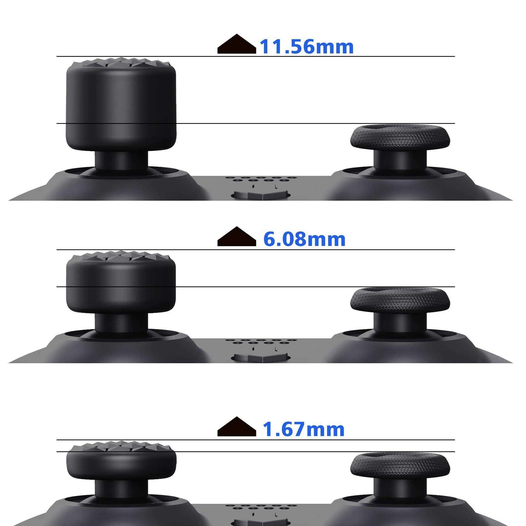 PlayVital Black Ergonomic Stick Caps Thumb Grips for PS5, for PS4, Xbox Series X/S, Xbox One, Xbox One X/S, Switch Pro Controller - with 3 Height Convex and Concave - Diamond Grain & Crack Bomb Design