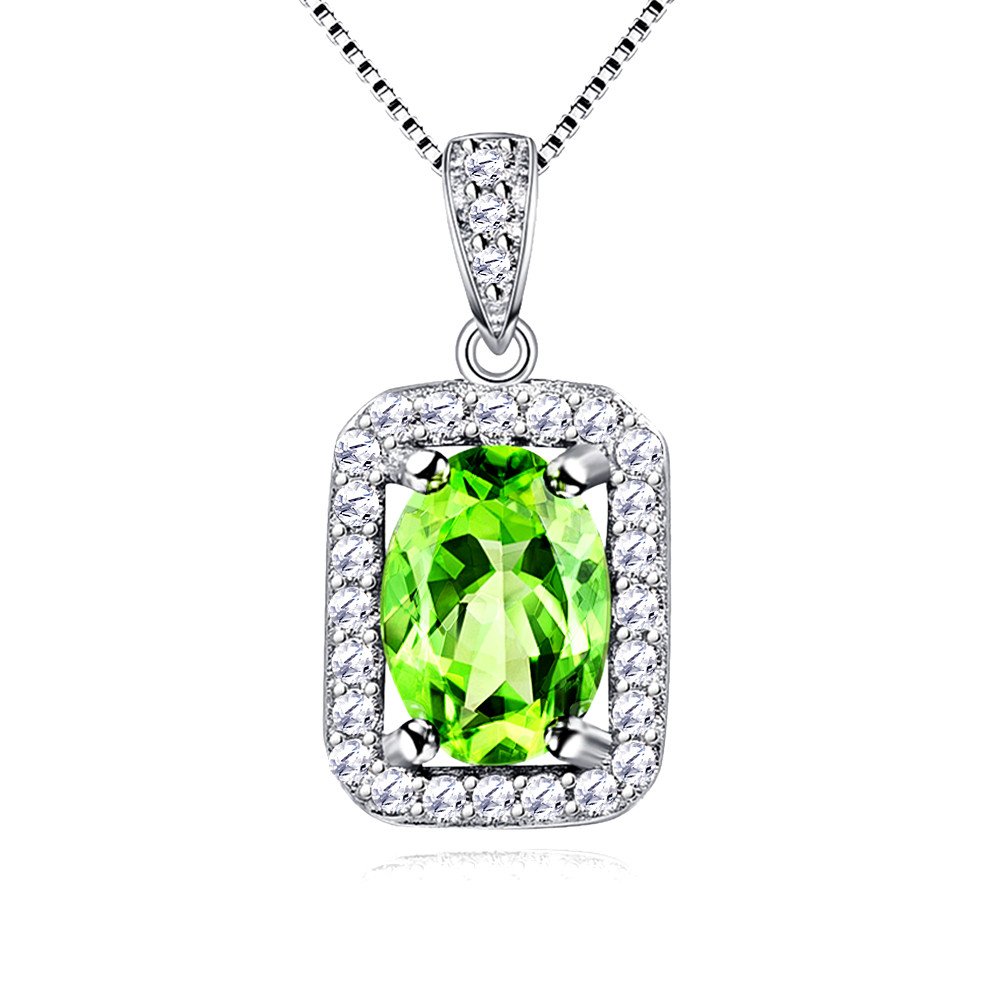 Uloveido Female Fashion 925 Sterling Silver Natural Square Green Peridot Stone Peridot Pendant Necklace for Women Girls Christmas Birthday Gift FN096 — image 1