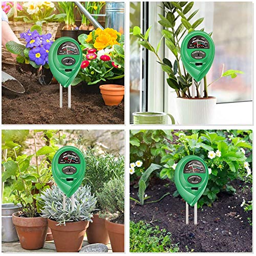 Medidor de humedad del suelo, medidor de PH del suelo 3 en 1 con prueba de humedad, luz y PH para la prueba de PH ácido, humedad y luz solar para la horticultura y la agricultura (Verde)
