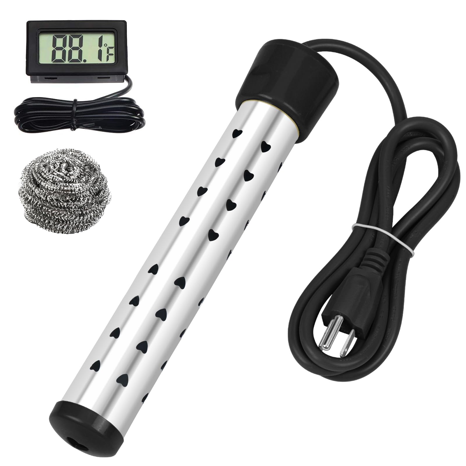 Photo 1 of 1500W Immersion Water Heater with Digital LCD Thermometer & Stainless Steel Guard - Fast Heating for Bathtub, Travel Camping Mini Pool, Bucket | Safe & Portable Heat 5 Gallons of Water in Minutes