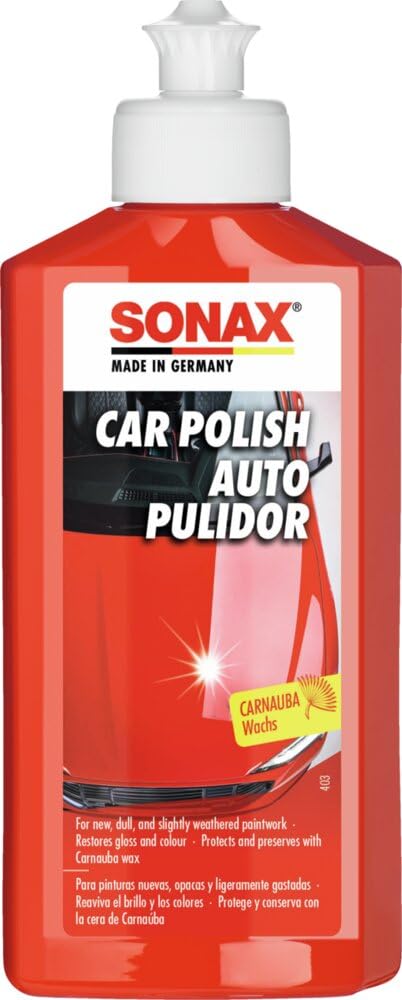 SONAX Car Polish (250 ml) - For new, dull, and slightly weathered paintwork. Restores gloss and colour. Protects and preserves with Carnauba Wax. | Item-No. 03001000-544