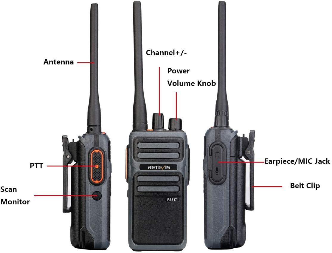 Retevis RB617 Walkie Talkie Rechargeable, 4400mAh Two Way Radios with 2 in 1 Type-C USB Cable, PMR446 VOX, Emergency Alarm - Image 3