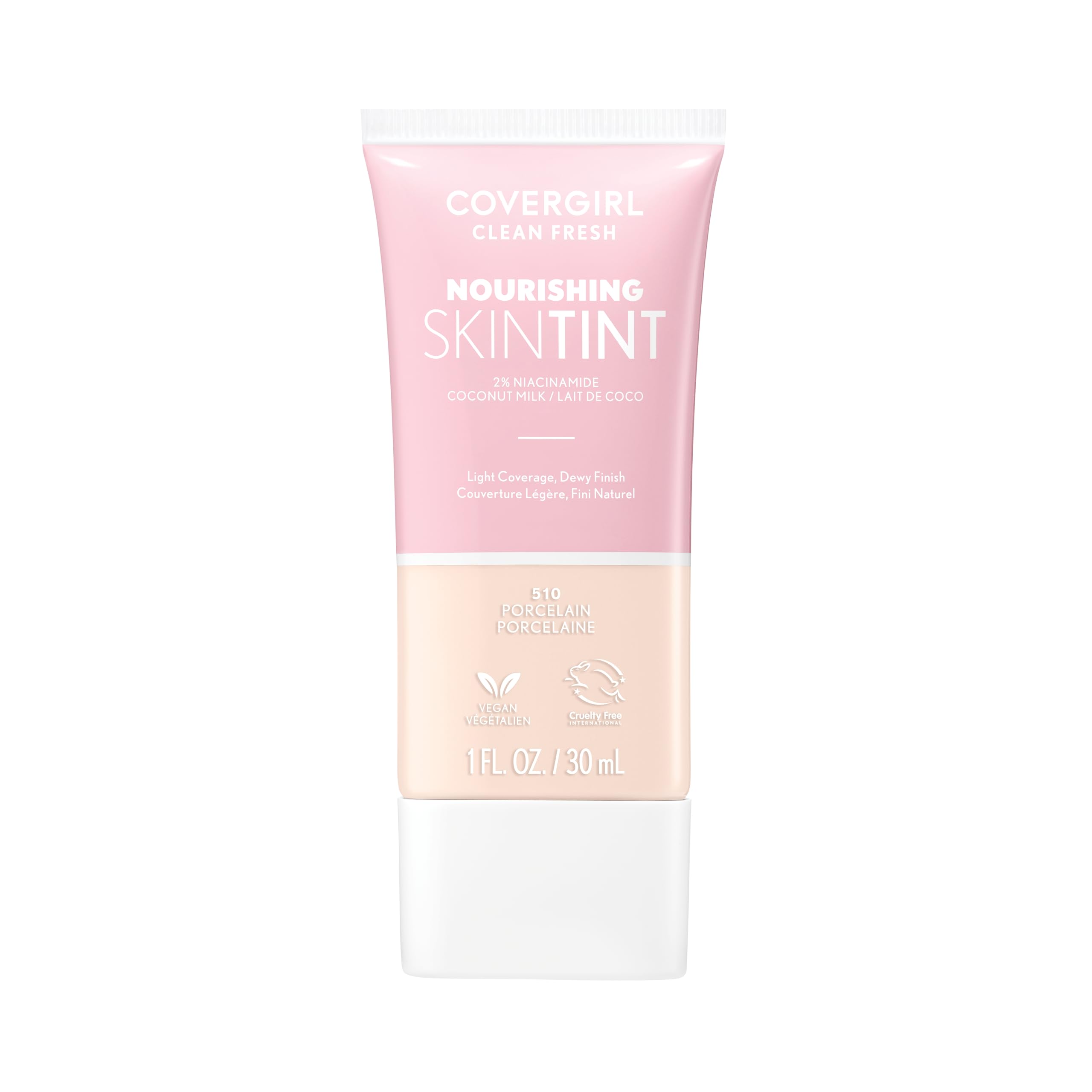 Photo 1 of COVERGIRL Clean Fresh Nourishing Skin Tint, 510 Porcelain, Liquid Foundation, Dewy Finish, Infused with Coconut & Aloe, Vegan Formula