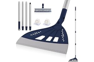 INPACK Magic Air Broom Household Silicone Broom for Floor Cleaning, Multifunctional Floor Squeegee Broom with 60’’ Aluminum Adjustable Handle, Pet Hair Broom for Glass, Fine Dust, Hair, Liquids (Blue)