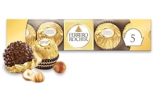 FERRERO ROCHER Fine Hazelnut Milk Chocolate Gift Box; 5 Individually Wrapped Chocolates; 62.5g