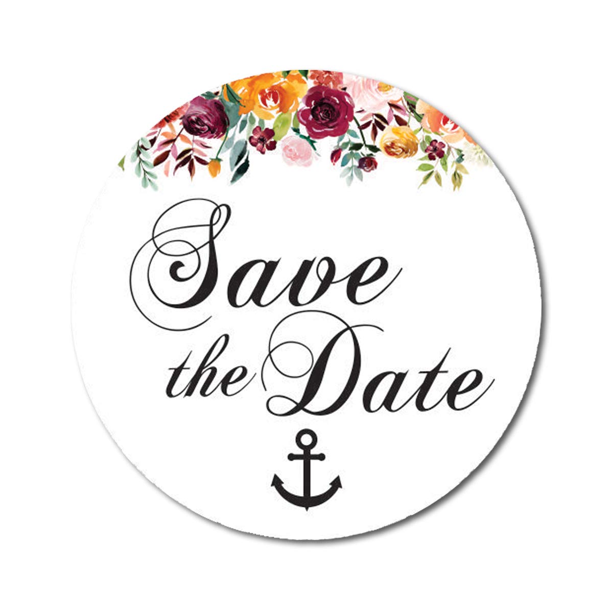 Darling Souvenir 45 Pcs White Round Floral & Anchor Save The Date Stickers DIY Envelope Seals-1.6 Inches