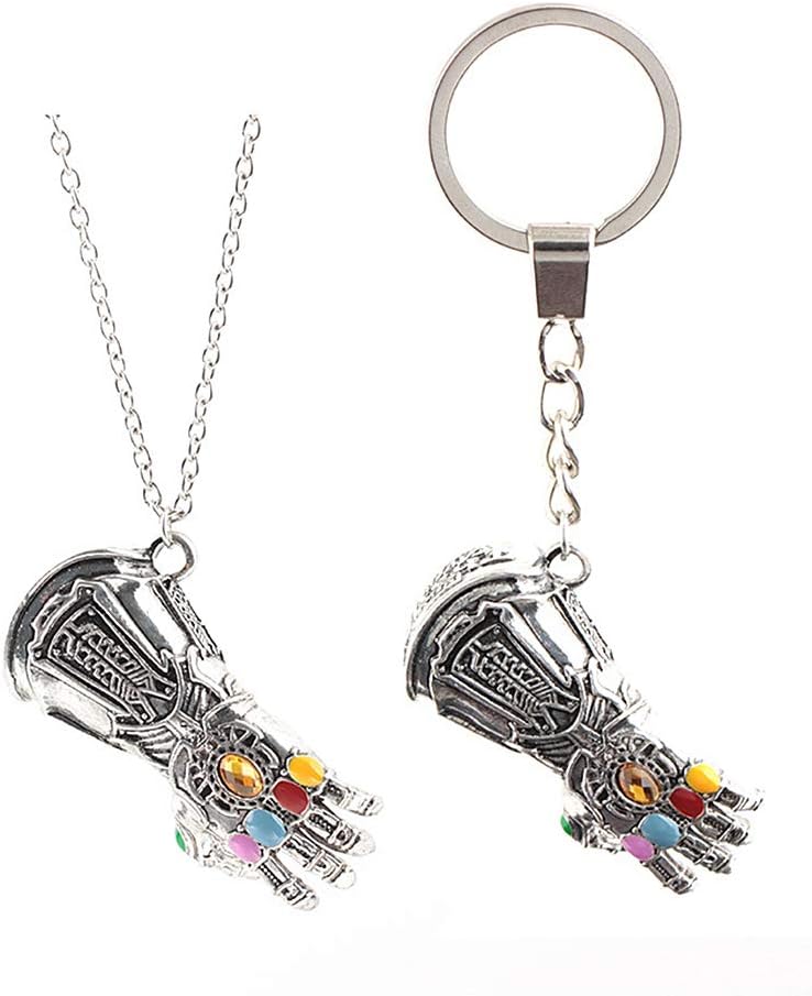 JKABCD Infinity War Gauntlet Keyring, Infinity Gauntlet Necklace Marvel Thanos Necklace Keychain Set