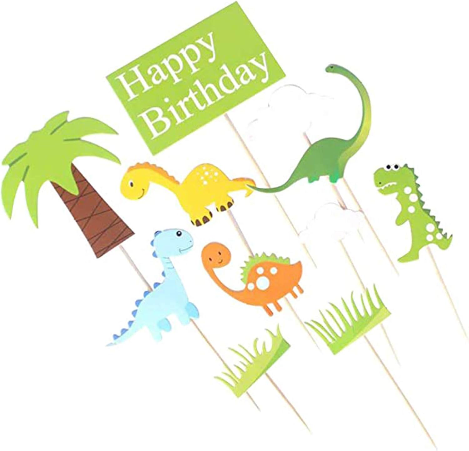 10 Pieces Dinosaur Cupcake Toppers, Dinosaur Party Supplies, Cake Toppers Zoo, Dinosaurs, Tree, Grass and Clouds - Image 4