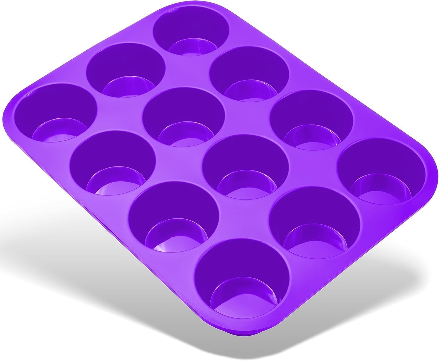 Belmalia Large Muffin Moulds 12 Silicone Moulds Non Stick Baking Mould for Muffins, Cupcakes, Cakes, Brownies, Pudding Purple