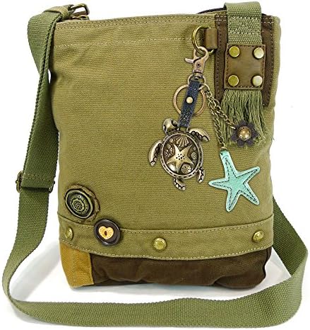 Chala Canvas xBody Messenger Bags with Detachable Metal Sea Turtle Purse Charm with Starfish Keychain / Purse Charm (Olive)