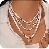 ANDKISS Shell Necklaces for Women - 18k Gold Plated Starfish Seashell Charm Necklace Adjustable Beachy Stackable Necklaces for Women Elegant Ocean Gift