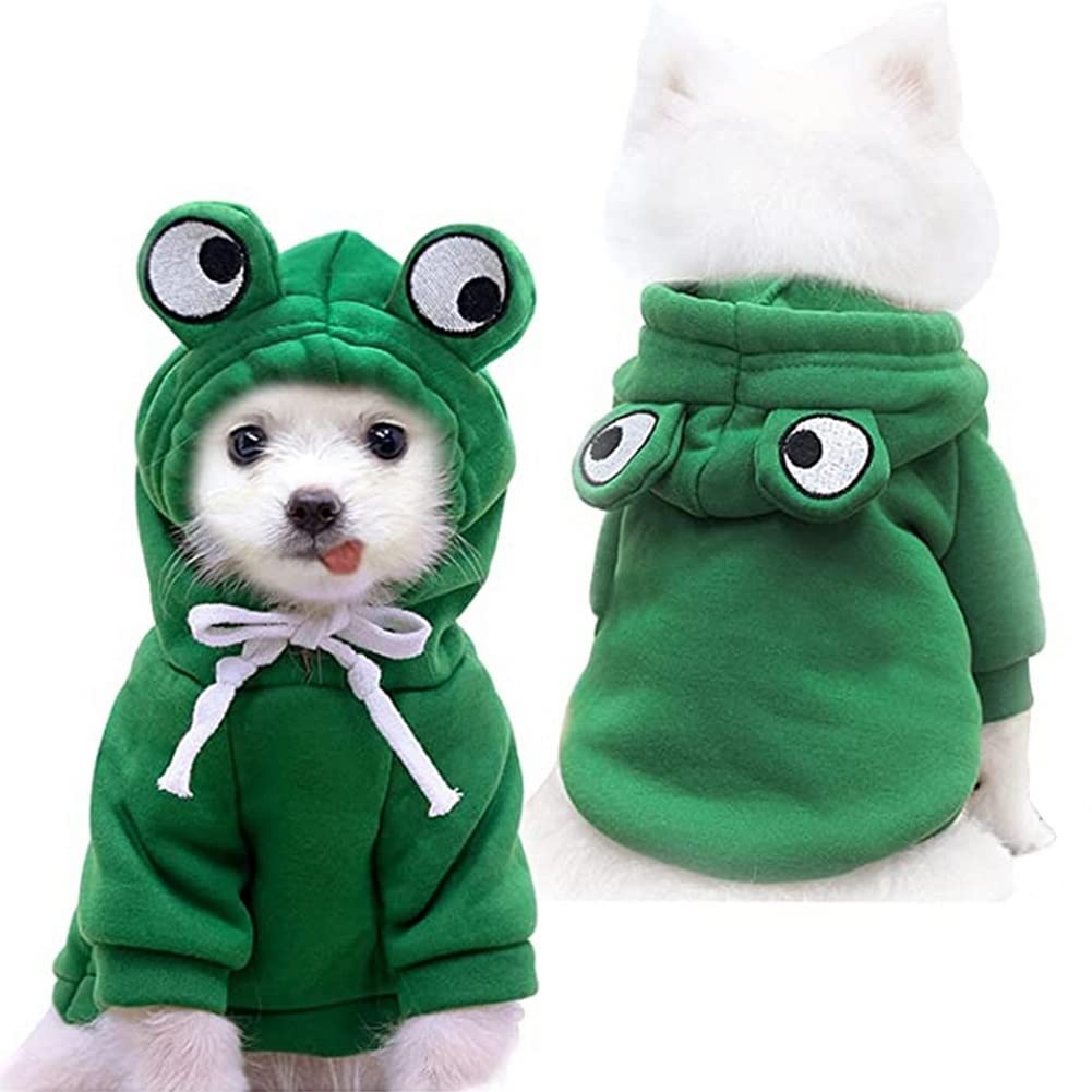 Dog Hoodie, Cute Dogs Hooded Sweatshirt, Warm Clothes for Small Medium Pet Dog Cat (Frog, X-Large)