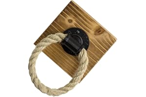 SOPOTUTU Wooden Wall Mounted Towel Holder with Rope Ring Kitchen and Bathroom Towel Rack Space Saving