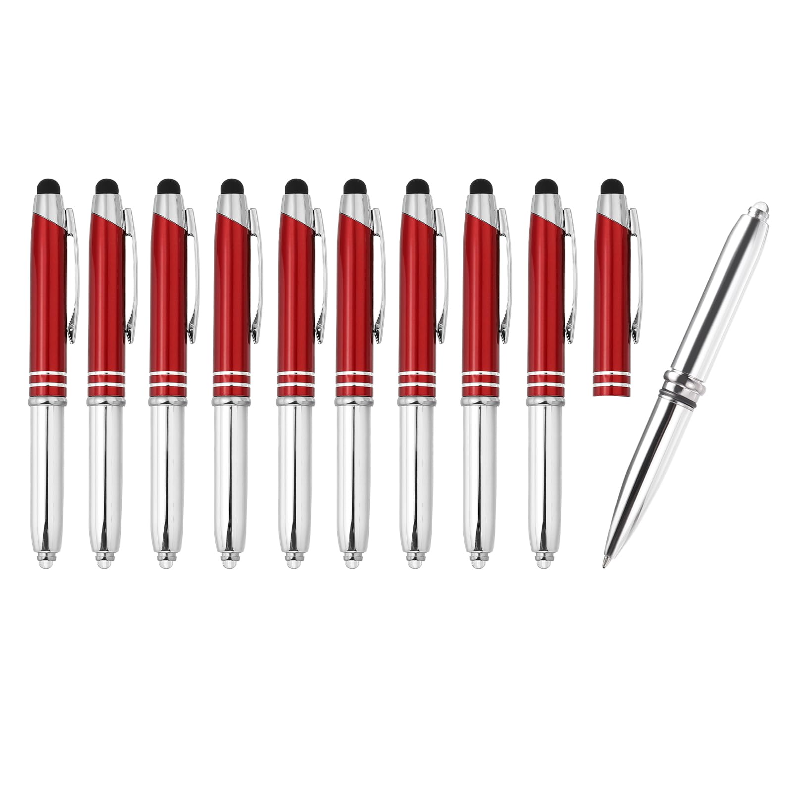 PATIKIL 10 Pack 3 in 1 Metal Pen, Black Ink 1.0mm Medium Point Stylus Pen for Touch Screens, Red