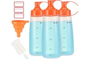 ONDIOMN Plastic Condiment Squeeze Bottles for Sauces Wide Mouth - Salad Dressing Bottle Dispenser for Sauce Cooking Oil Ketchup Syrup Liquids Griddle Paint Mustard Resin (3-Pack (orange), 19, ounces)