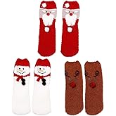 Christmas Socks 3 Pairs Women's Fuzzy Cozy Coral Fleece Thickening Santa Socks for Sleeping and Home