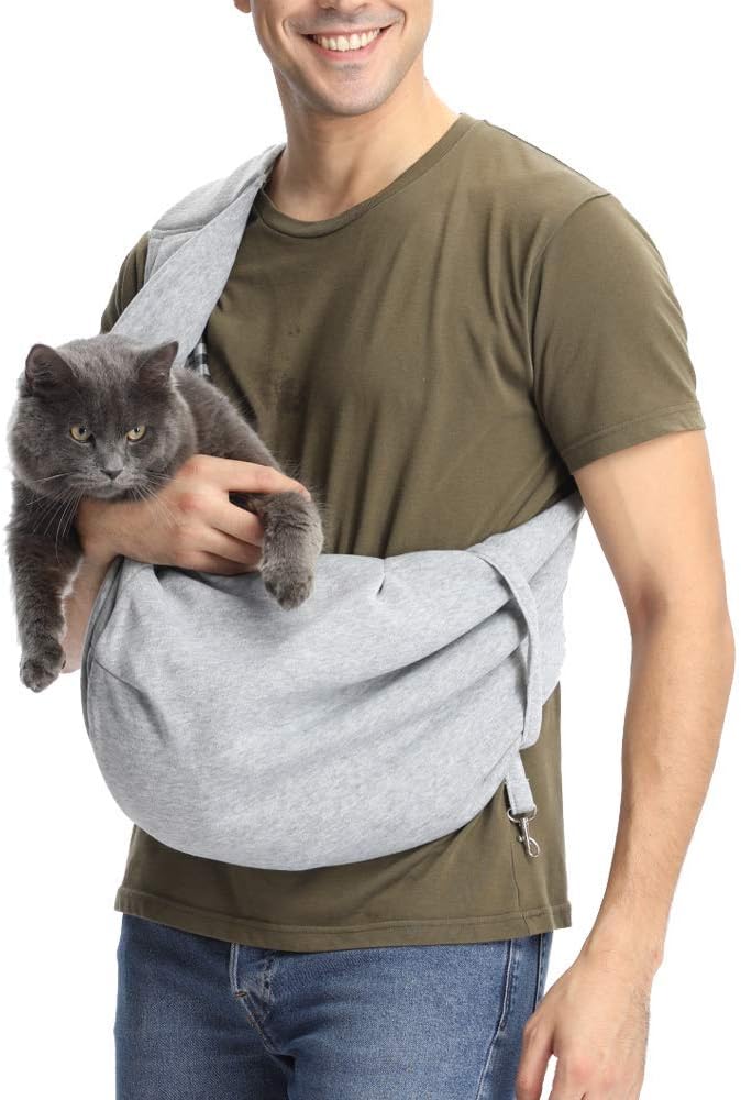 Cuby Carrier Sling, Small Dog, Cat Sling, Pet Carrier Sling, Backpack, Single Shoulder Pet Bag for Travel Dog Carrier Bag, Grey Stripes - Image 3