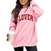 LETSEE Womens Valentine Crewneck Sweatshirt Letter Chenille Patch Long Sleeve Pullover Tops Oversized Clothes