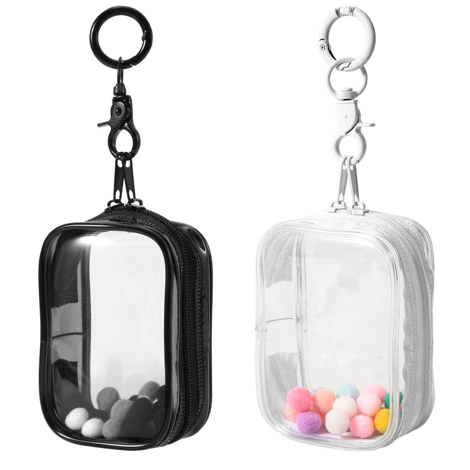 2pcs Clear Figure Display Bag, Blind Box Display Bag with Keychain Portable Small Doll Storage Bag Mini PVC Doll Bag Carrying Case for Mini Figure Doll Collectors(Black, White)