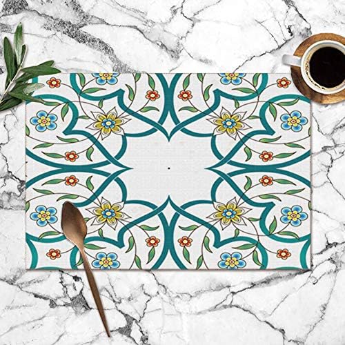 Bag hat Element Arabesque Design Template Premium Vintage Table Placemats For Dining Table,Washable Table Mats Heat-Resistant(12X18 Inch) Set Of 6