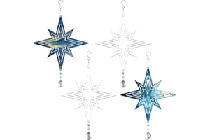 ACFUNIQUE 4 Pack Sublimation Wind Spinner Blanks Metal Wind Spinners Sublimation Blanks Aluminum Hanging Wind Spinner 3D DIY Wind Sculpture for Yard and Garden Indoor Ourdoor Decoration(Star)