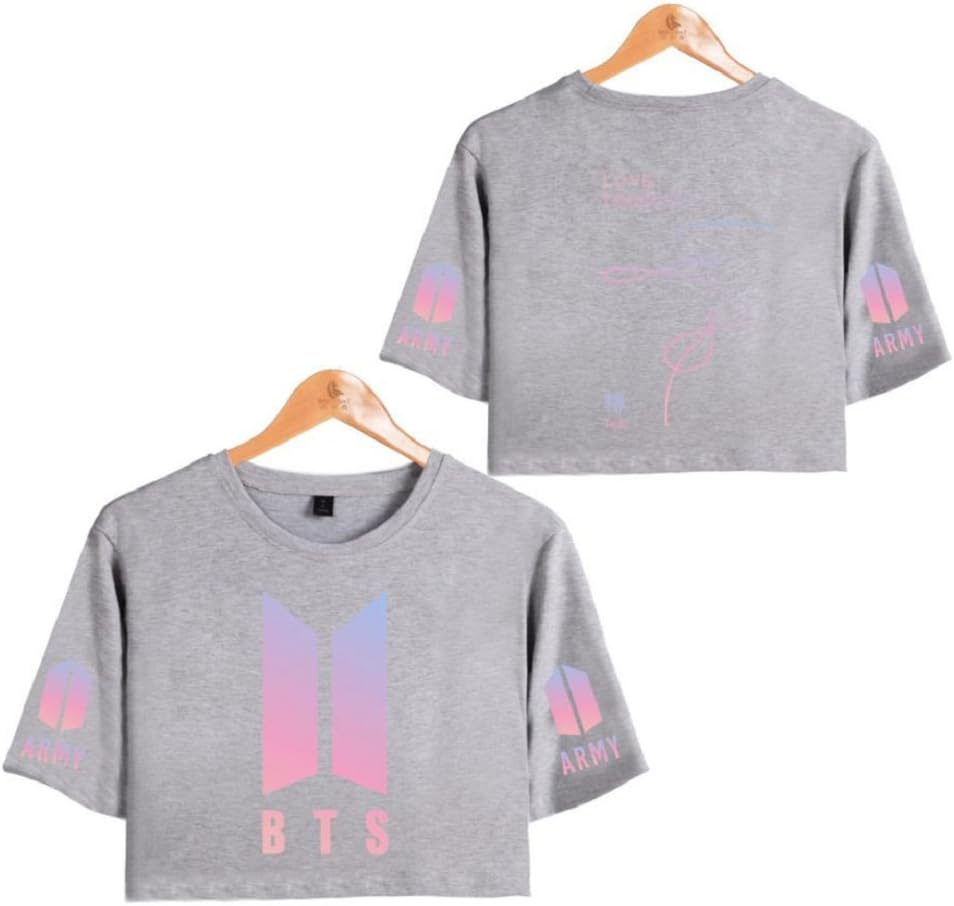 BTS T-Shirt Short Sleeve Bangtan Boys Love Yourself Tee Pink Printing Girls Kpop Exposed Belly Button T-Shirt