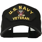 e4Hats.com US Navy Veteran Military Patch Mesh Back Cap | Pre-curved bill, 6-panel structured high-profile construction, adjustable snap closure, cotton polyester blend, one size