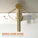 Ibergrif Brushed Nickel Bathroom Basin Mixer Tap Single Hole Lever (Gold view 4