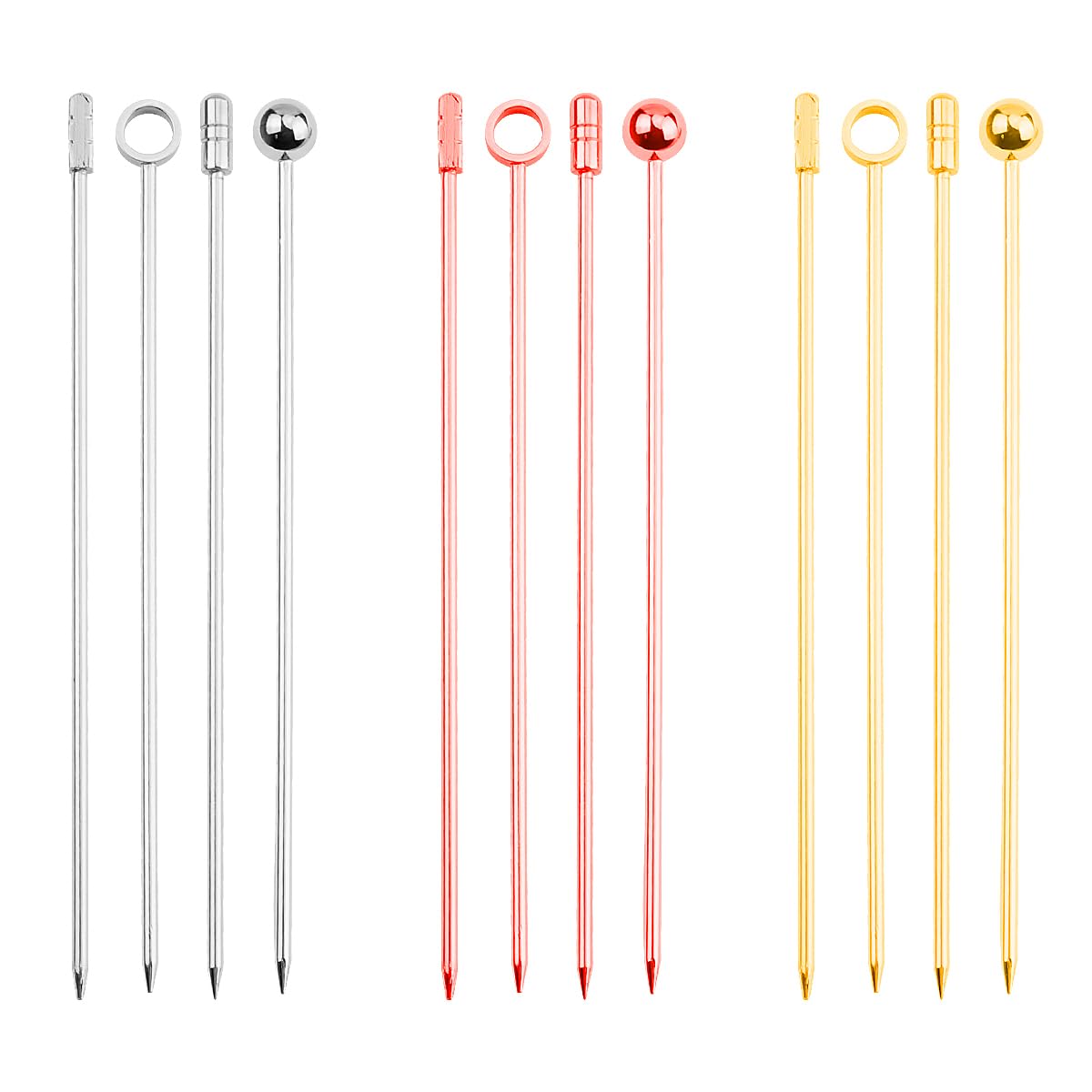 Luckious 12 Pack Stainless Steel Cocktail Picks - Reusable Metal Martini Skewers and Olive Drink Picks Set for Holiday Party Events