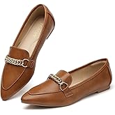 Tilocow Metal Chain Loafers for Women Pointed Toe Slip on Flats Comfortable Fashion Work Shoes