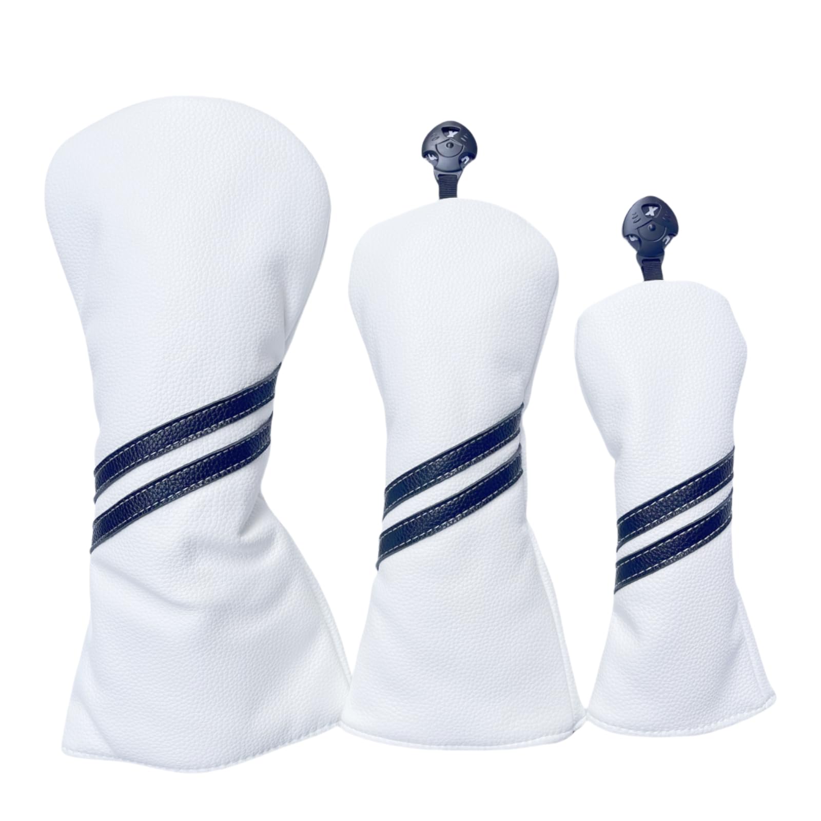 Photo 1 of 3pcs Set of Golf Club Covers - Premium Quality Driver Headcover, Fairway Wood Cover & Hybrid Head Covers for Men and Women - White or Black PU Leather Golf Headcovers Fits for All Brand (White)