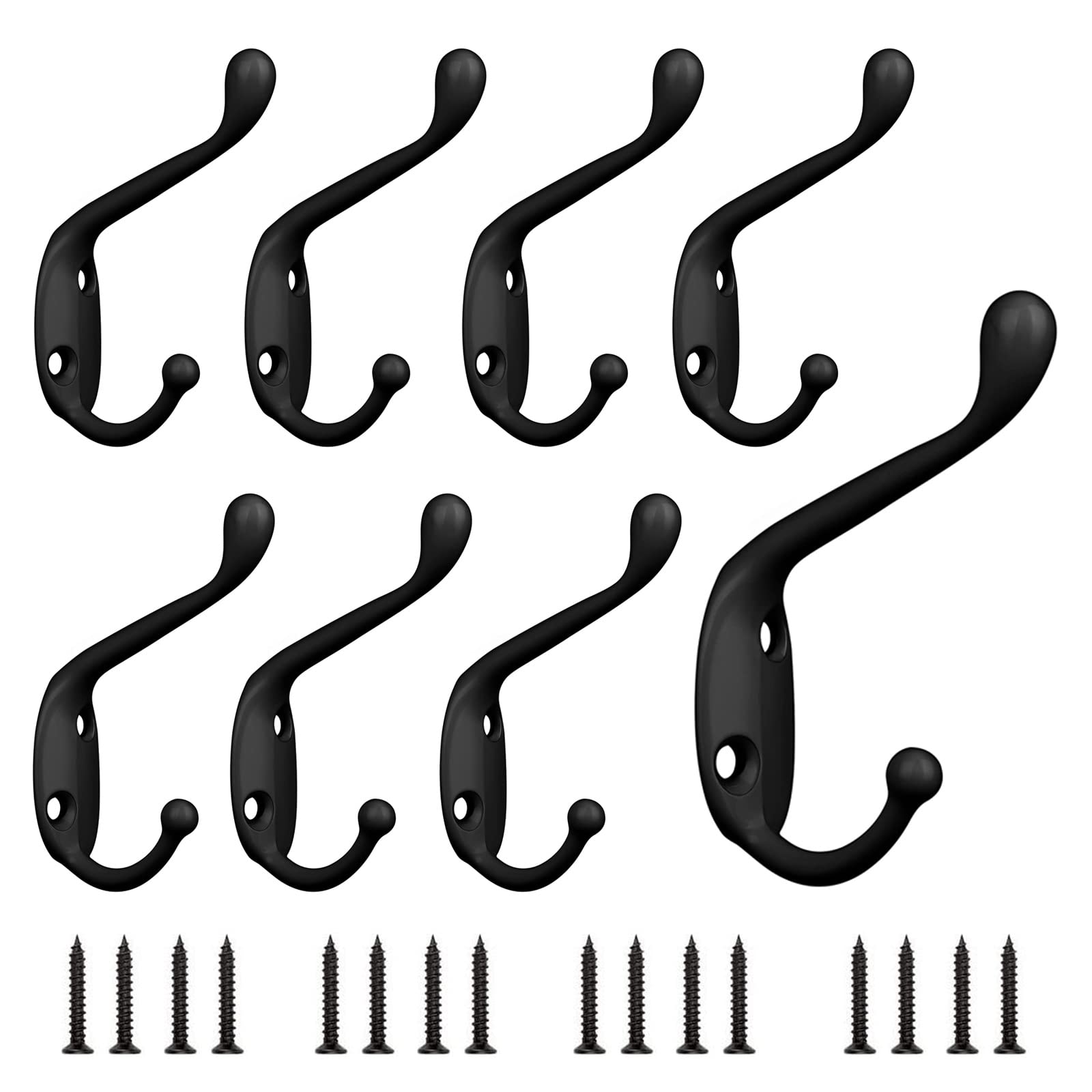 Sheryl&Rain Black Coat Hooks, 8 PCS Metal Clothes Hooks Vintage Wall Hooks Heavy Duty Door Hook Wall Mounted Coat Rack Retro Hat Hook with Screws for Hanging Coat, Hat, Scarf, Robe & Bag