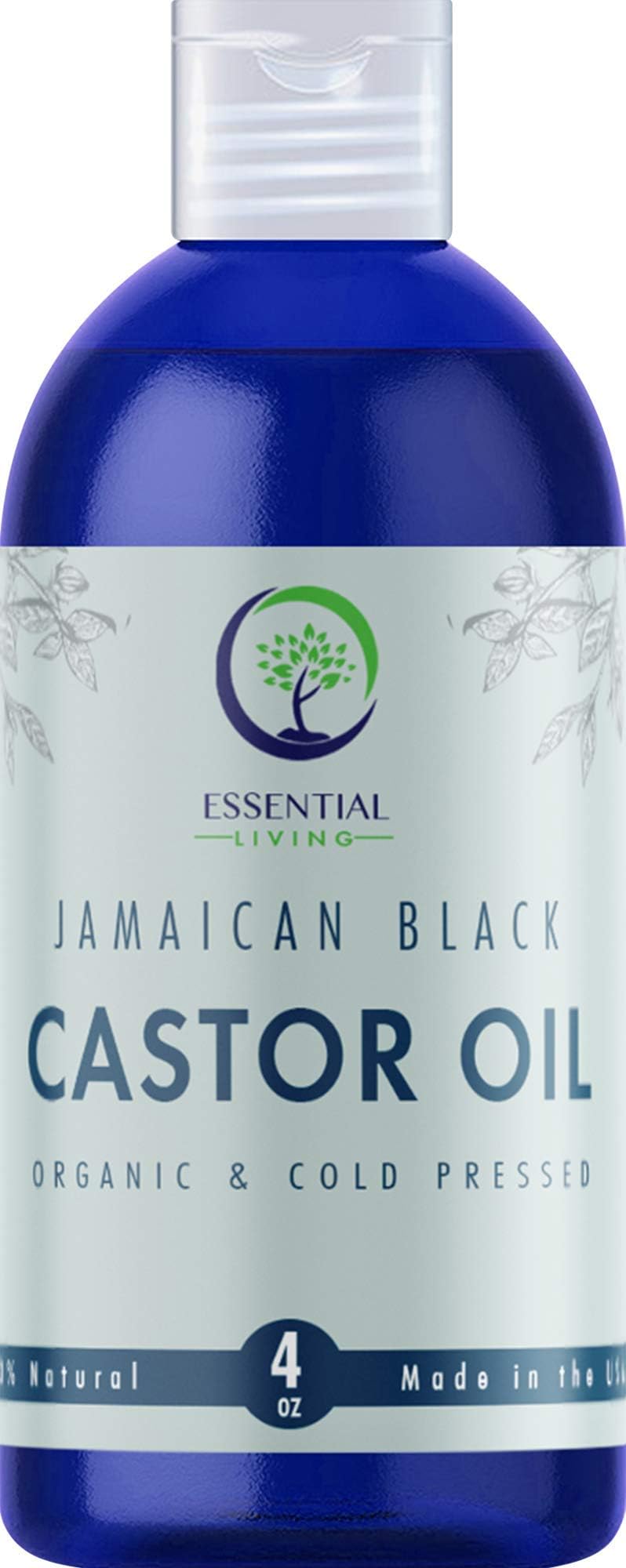 Essential Living: Organic Black Jamaican Castor Oil - For Skin Care, Eyelash, Beard and Hair Growth - 4 oz. - Rich in Vitamin E and Omega Fatty Acids for Deep Nourishment and Shine - Made in the USA